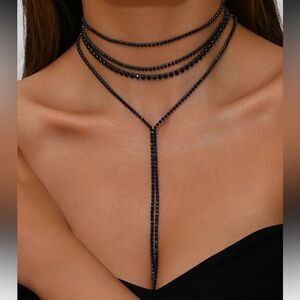 Elegant black Y Necklace A1493
